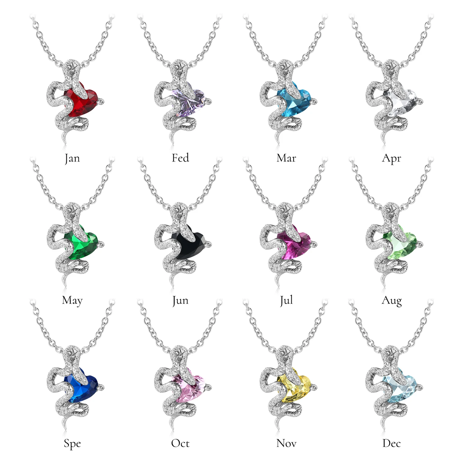 Forbidden Love 925 Sterling Silver Snake Heart Color Zircon Sandblasting Pendant for Women Birthday Gift Fine Jewelry Necklace