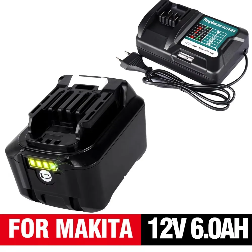 Литий-ионный аккумулятор 12 В, 6000 мАч для Makita BL1040 BL1015 BL1020B BL1016 BL1021 BL1040B + зарядное устройство с вилкой европейского стандарта