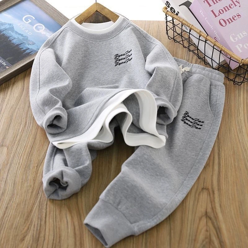 4-14 Years Boys Fashion False 2-Piece Sweatshirt + Jogger Pants 2-Piece Suit Kids Spring Autumn Casual Long Sleeve Tracksuit Set