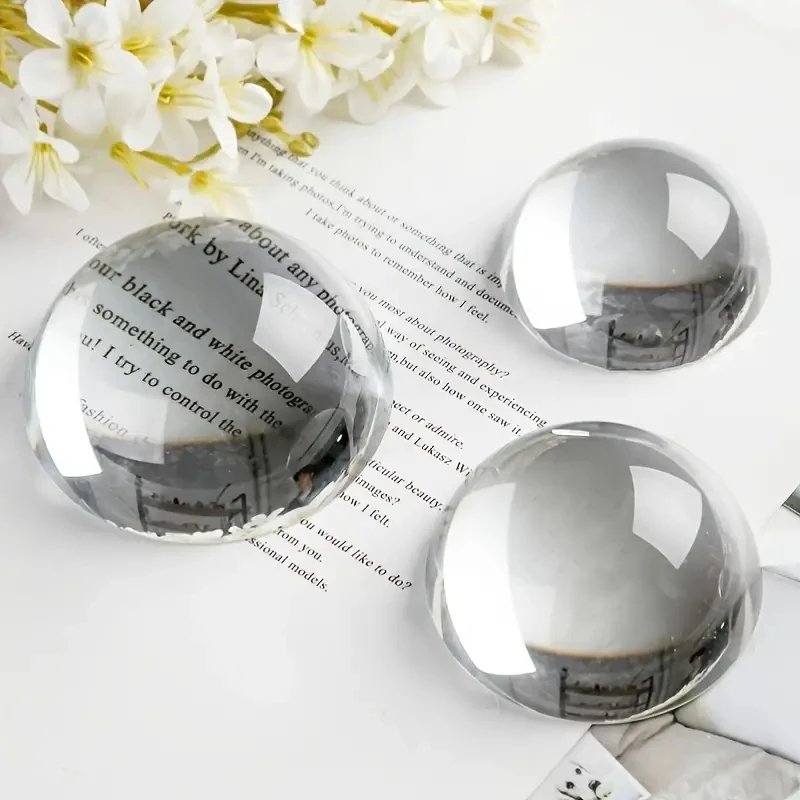 Crystal Glass Hemisphere Paperweight - 3 Inch Clear Dome Magnifier for Home Decor, Miniature Gift Ornament (3D Sphere Figurine)