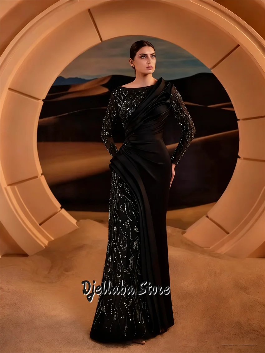 New Green Beads Long Sleeve Saudi Arabia Dress 2025 Elegant Bride Wedding Party Dress Pleat Prom Dress Evening Gown Customized image 4
