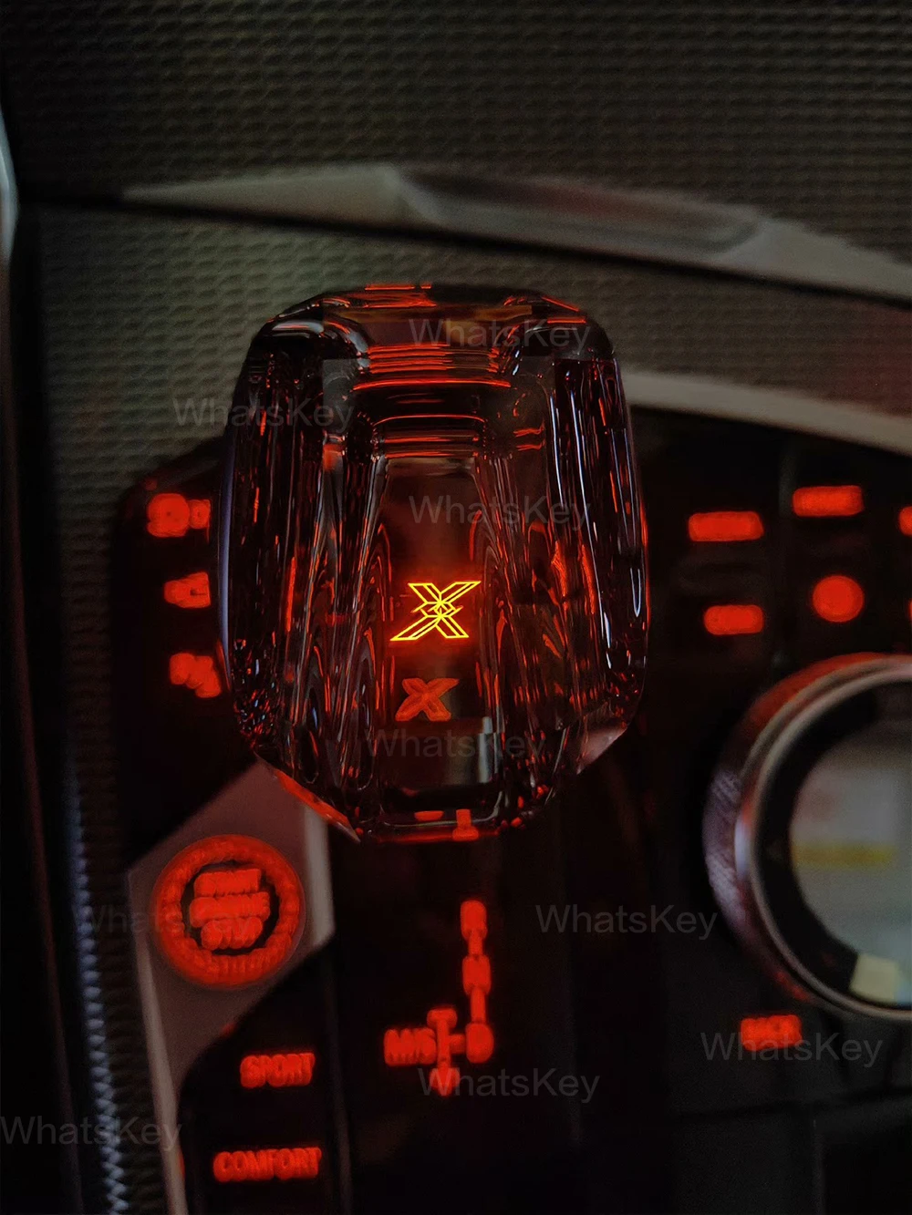 Crystal Gear Shift Knob Rod With Orange LED Light For BMW G20 G22 G26 X3 G01 iX3 G08 X4 G14 X6 G06 X7 G07 X5 G05 Crystal Gear