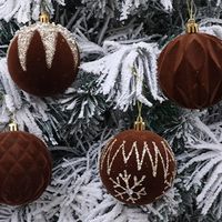 16Pcs Creative Christmas Decoration Pendant Shiny 6cm Flocking Christmas Ball Reusable Shatterproof Xmas Tree Hanging Pendants