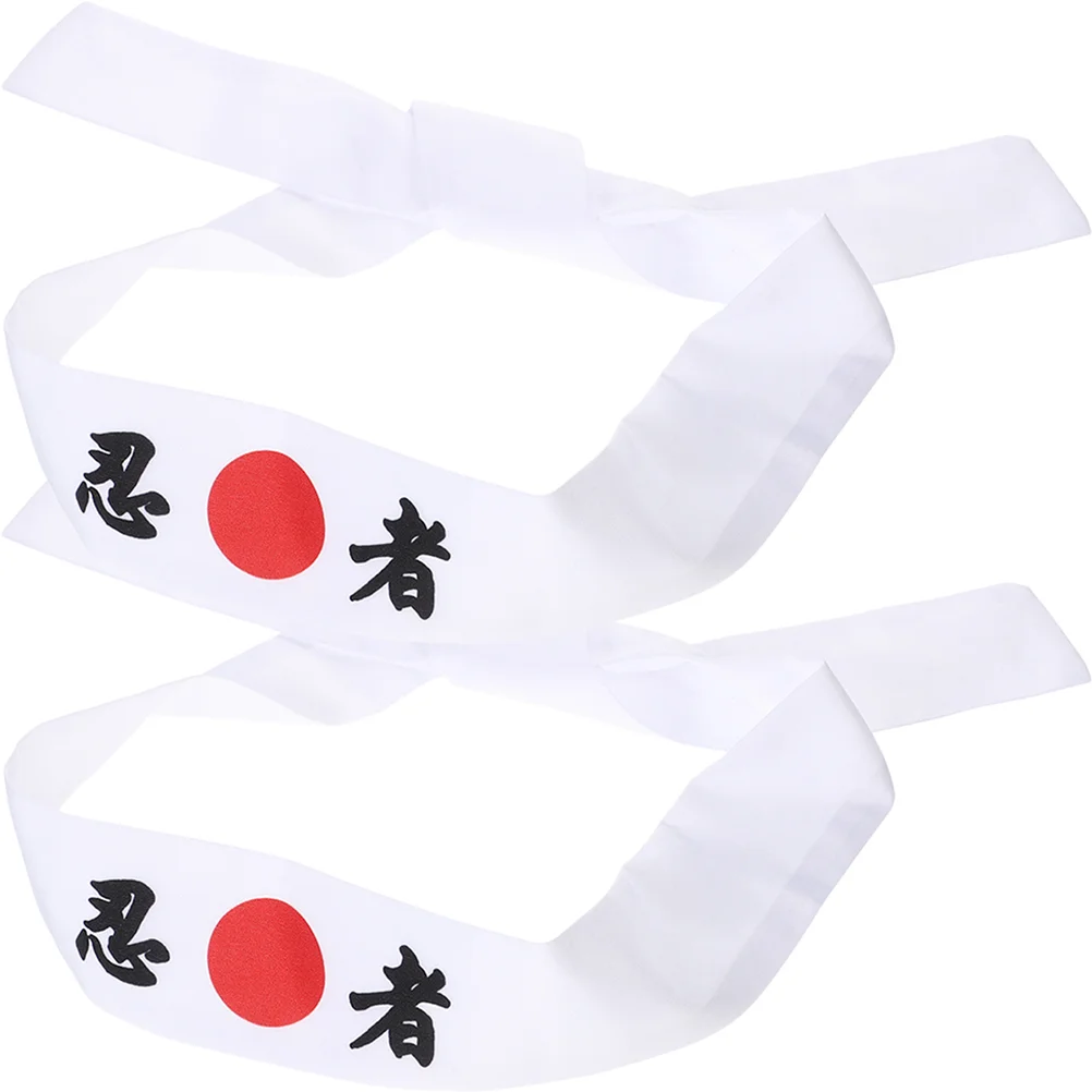 

2 Pcs Ninja Print Headband Japanese White Sports Sushi Chef Bandana Cotton Portable Decorative Accessory Man