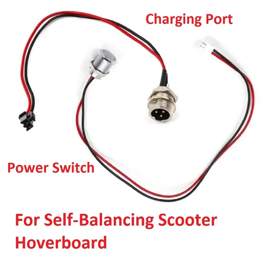 Self Balancing Scooter Hoverboard 3 Pin 3 Pole Connector 2 Wire Charging Port Power Switch Replacement Spare Part