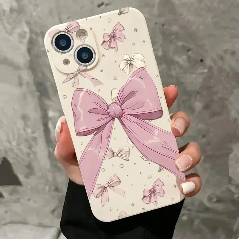 Cute Cartoon Bowknot Phone Case For iPhone 16 15 14 13 12 11 Pro Max Mini X XS XR SE 7 8 Plus Shockproof Non-Slip Cover Fundas