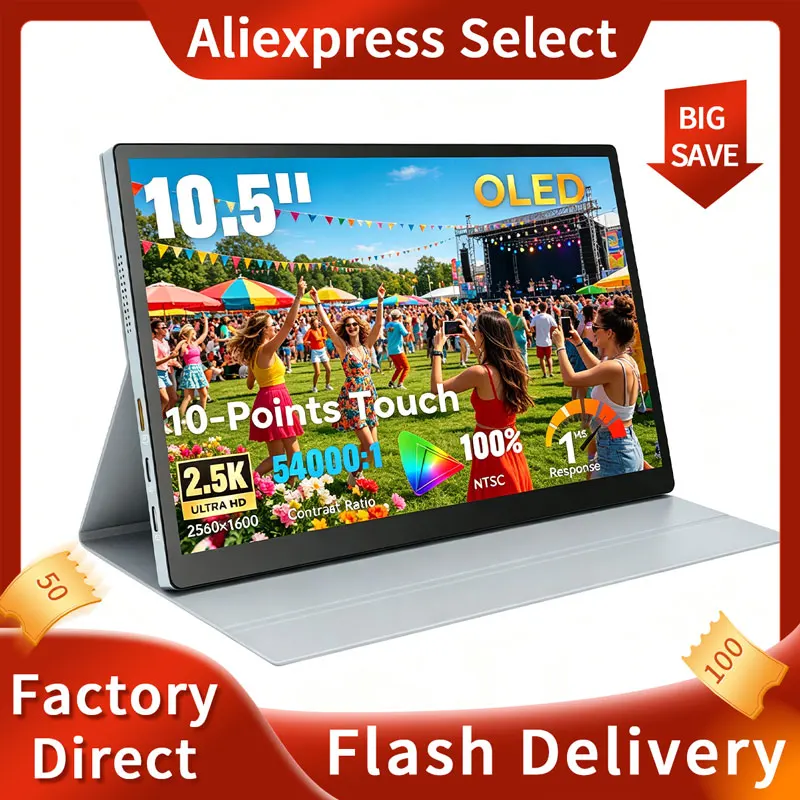 For home office Games 10.5" portable monitor 100%ntsc 2.5k ultra-high-definition PS4/5 switch mobile phone PC laptop expansion