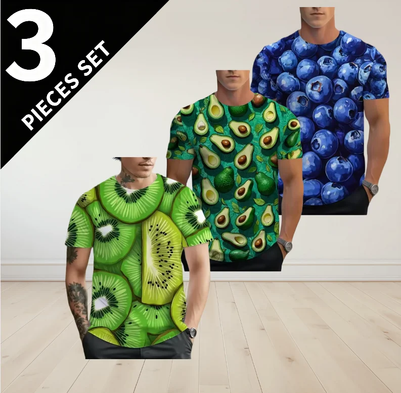Summer round neck T-shirt 3D printed vegetable and fruit breathable quick drying casual fun T-shirt top