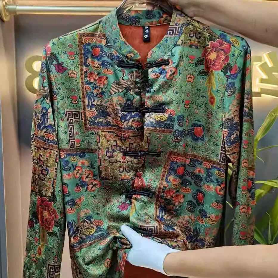 

Spring Autumn New Style Men's Casual Long Sleeve Stand Collar Tang Suit Shirt with Button Print Fashionable All-Match Top