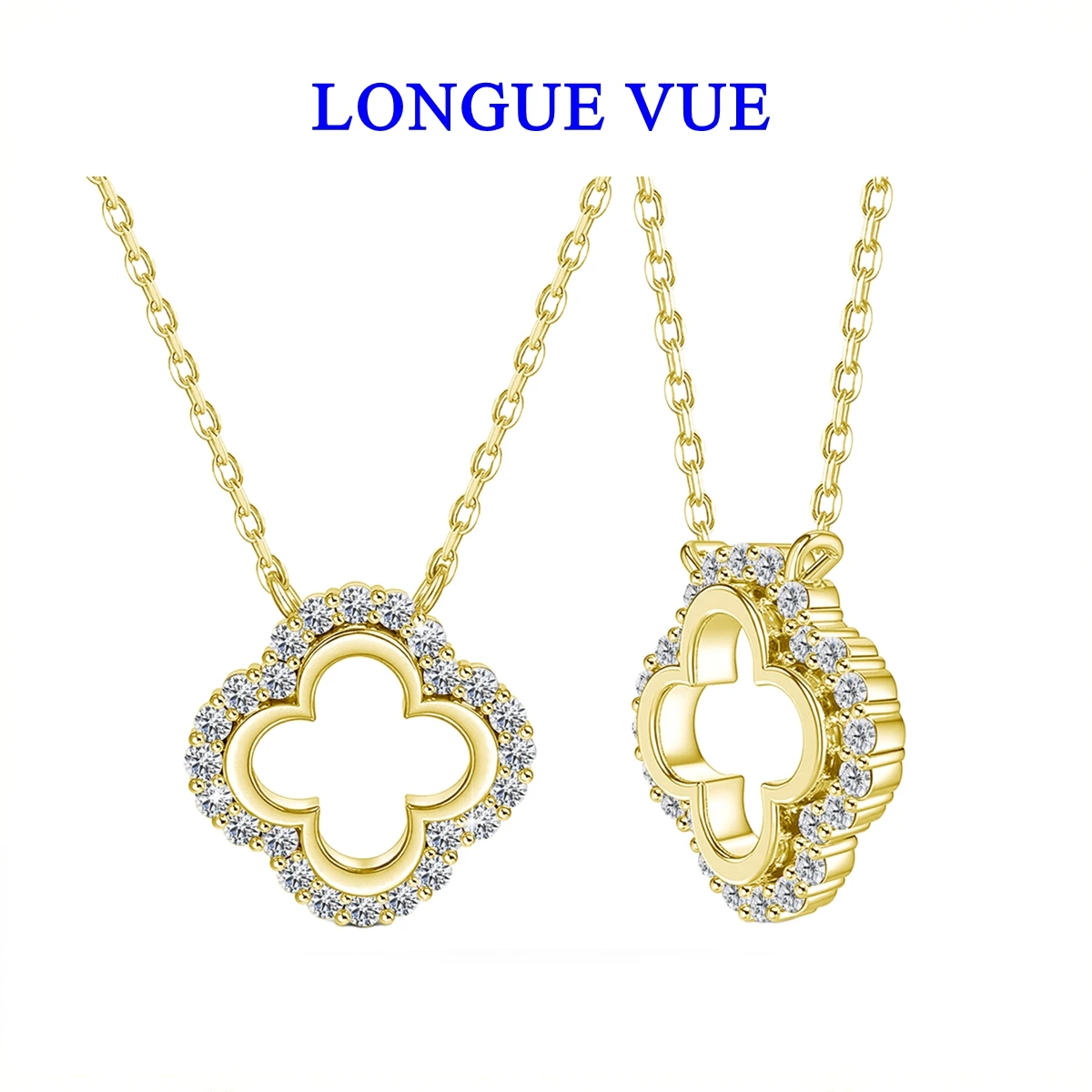 

Кулон из 14-каратного золота с четырьмя листами клевера, ожерелье для женщин, муассанитовая цепочка на ключицу, вечерние повседневные украшения, ювелирные изделия