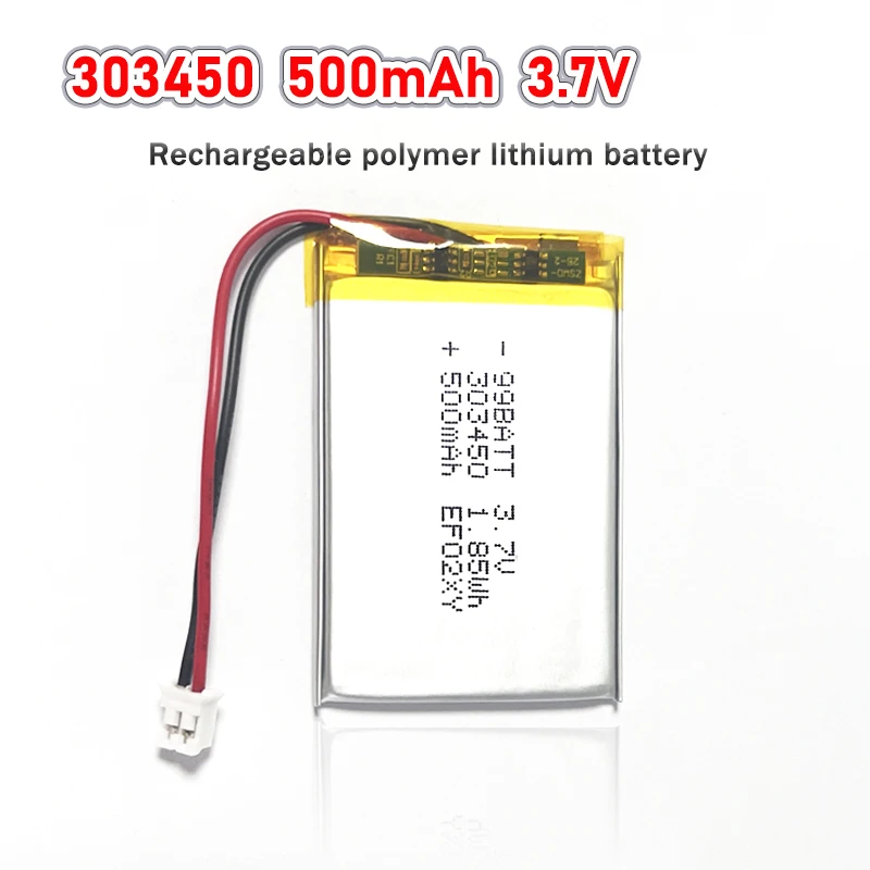 

3.7V 500mAh 303450 Rechargeable Polymer Lithium Ion Battery for DVD Drive Recorder Intelligent Makeup Mirror Remote Control Toys