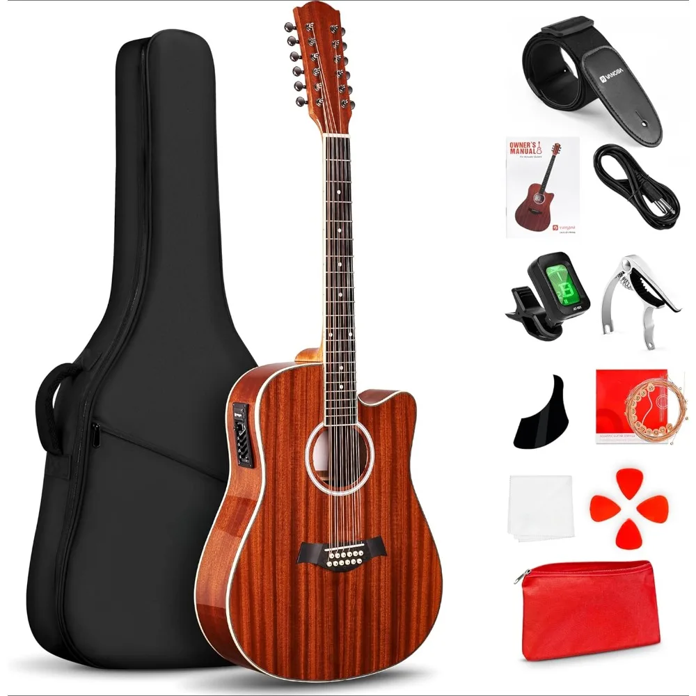 12 String Guitar, 12 String Guitar Acoustic Electric Cutting Guitar Set,Suitable for Beginners, Adults,and Teenagers,Sapele Body