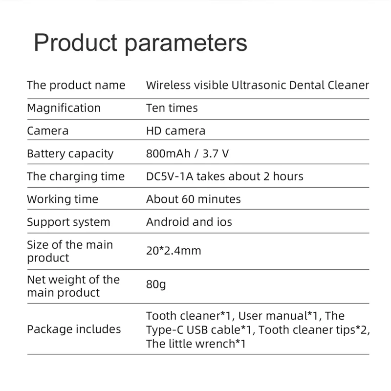 HOT APP Scaler dentale ad ultrasuoni visivo con fotocamera LED Calcolo Rimozione tartaro orale Detergente per macchie dei denti Sbiancamento dei denti