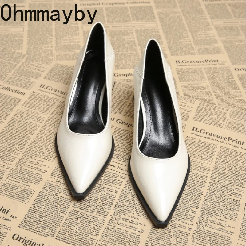 جديد 2026 ربيع كعب سميك النساء ماري جين أحذية موجزة الضحلة الانزلاق على أحذية عمل المرأة أشار تو فستان الحفلات مضخات