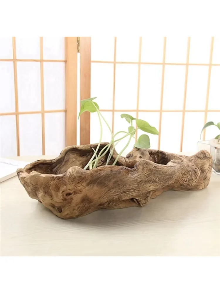 Pastoral Retro Landscape Flower Pot Resin Tree Stump Planter Artificial Driftwood Sculpture Rustic Succulent