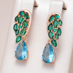 Kinel Hot 585 Rose Gold Color Vintage Drop Earrings For Women Trend Blue Natural Zircon Accessories Ethnic Daily Fine Jewelry