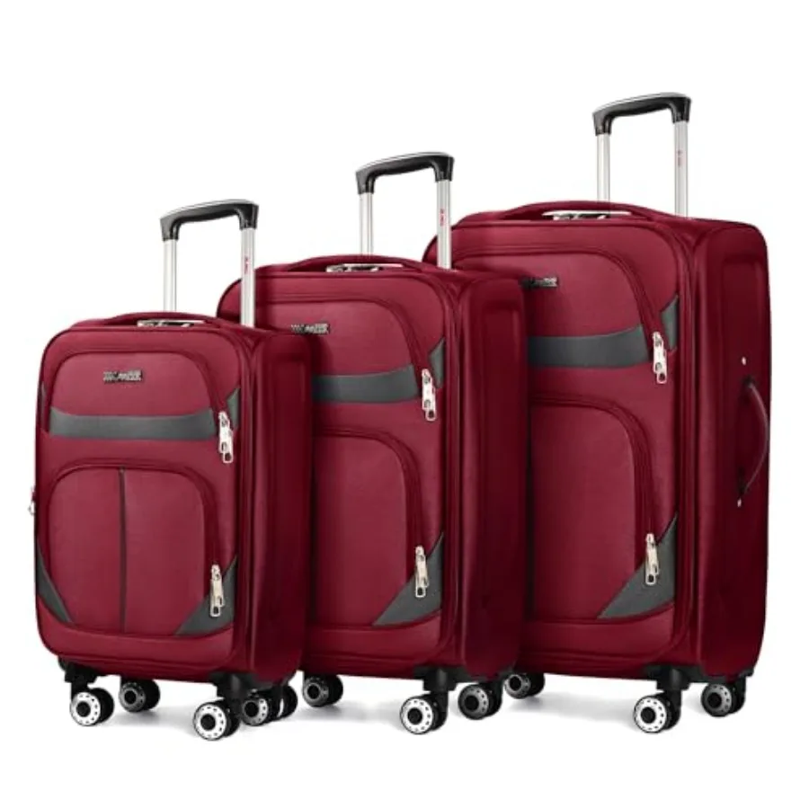 

Набор из 3-х мягких расширяемых чемоданов с передним карманом, легкий и прочный, с двойными вращающимися колесами и замком B