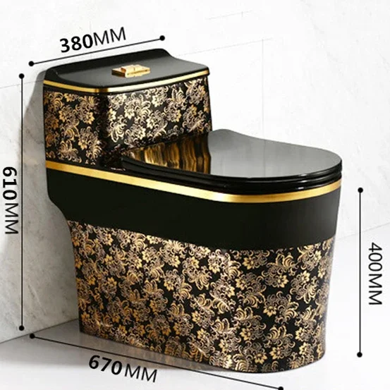 Bathroom Toilet,Black Gold Flower Toilets Chinese Luxury Wholesale Design One Piece Toilet Bowl For Hotel