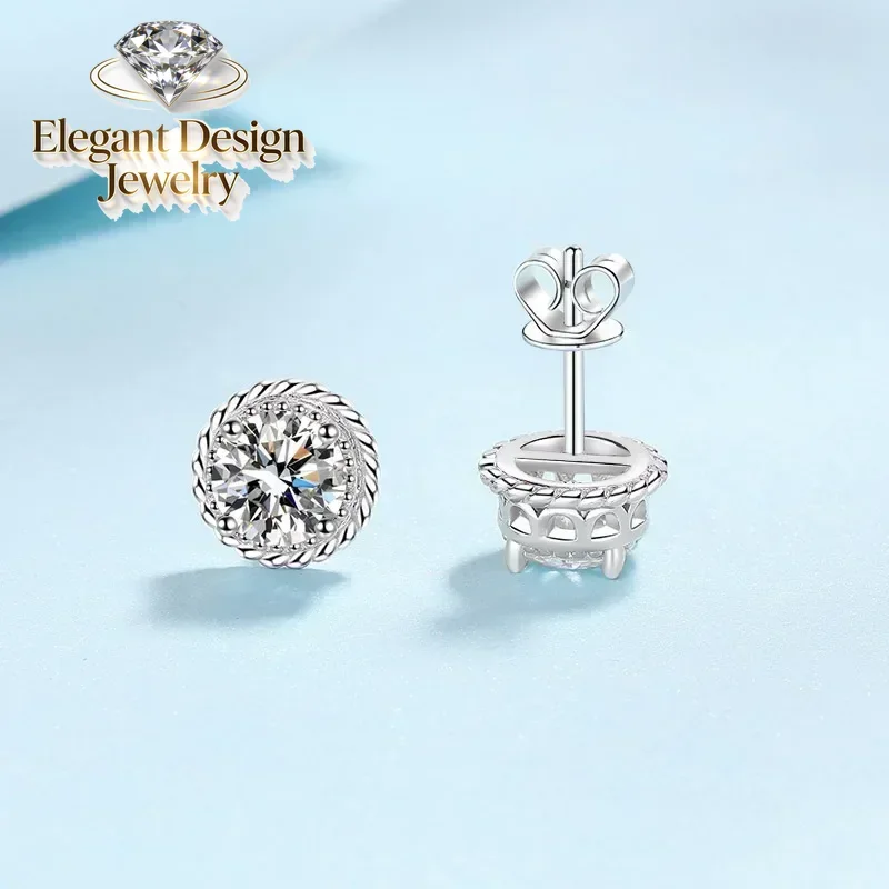 Compact Windmill Four Claw Sparkling Moissanite Diamond 0.5/1CT Earring, Platinum PT950 Stud Earrings for Women Bridal Jewelry