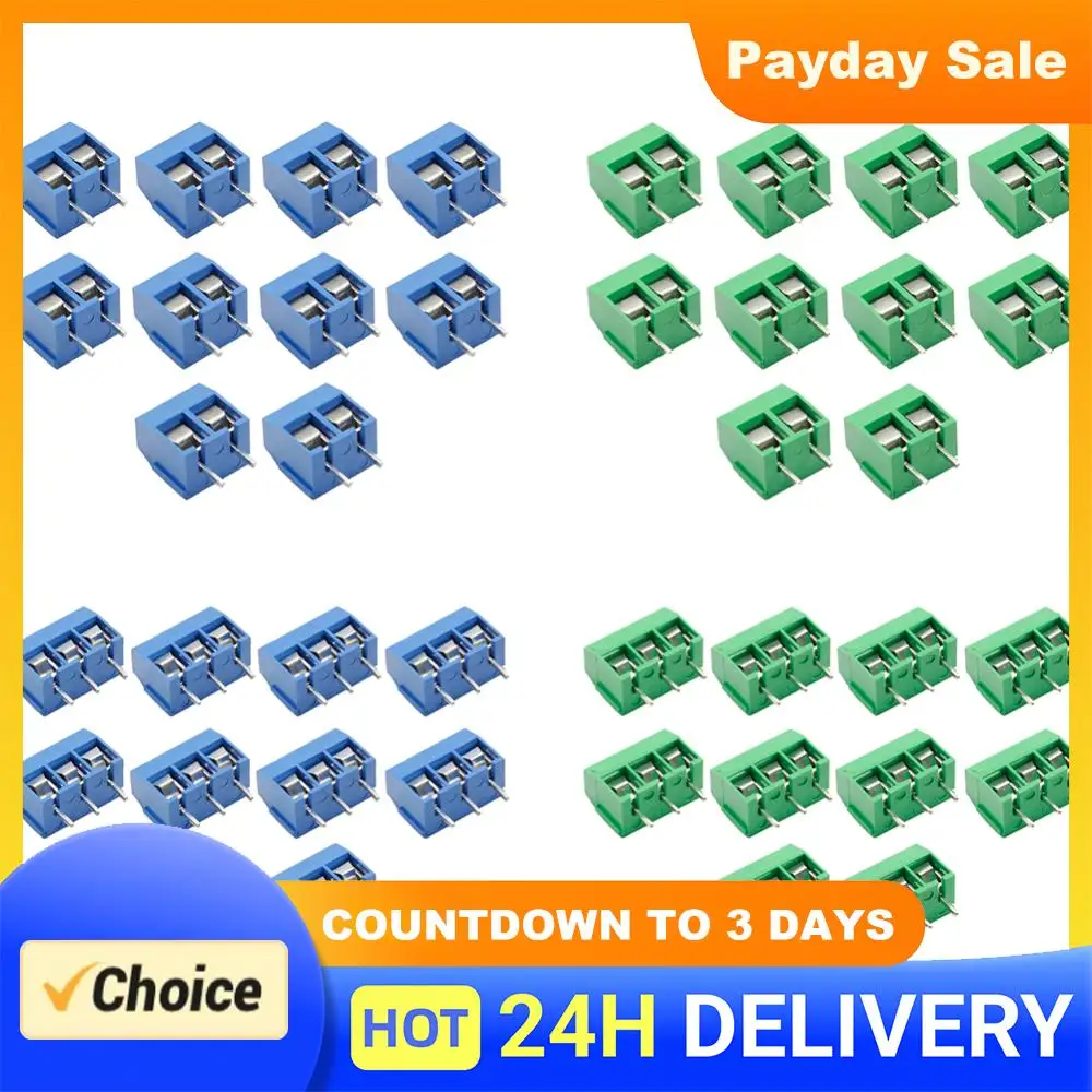 10Pcs PCB Screw Terminal Block Wire Connector Pitch 5.0mm KF301 Terminals Block Connector Assortment Kit Blue Green for Arduino