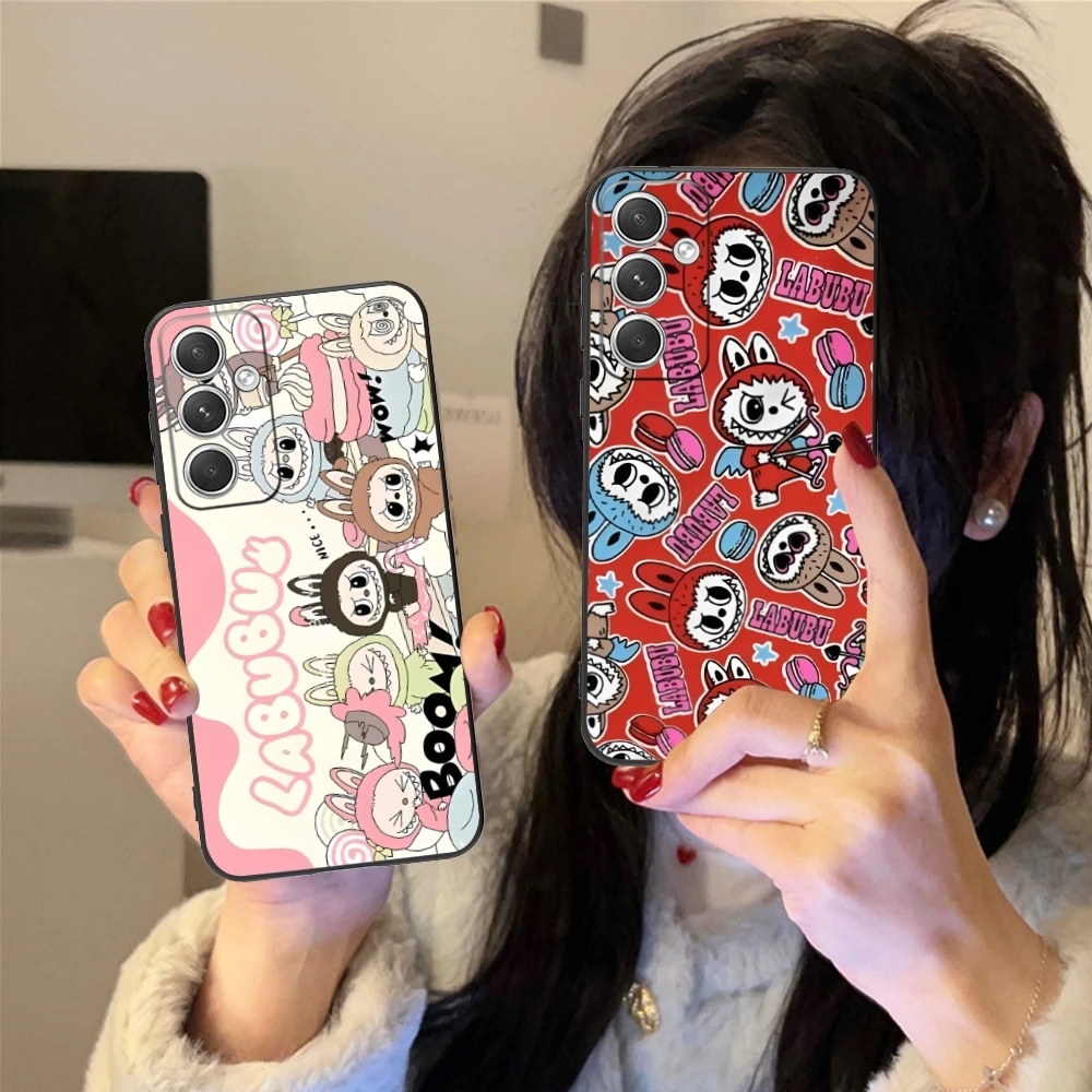 Cute Labubu Painting Mobile Cell Phone Case for Samsung Galaxy S24 S23 S22 S21 S20 S10 S9 Plus FE Ultra Lite Black Cover Shell