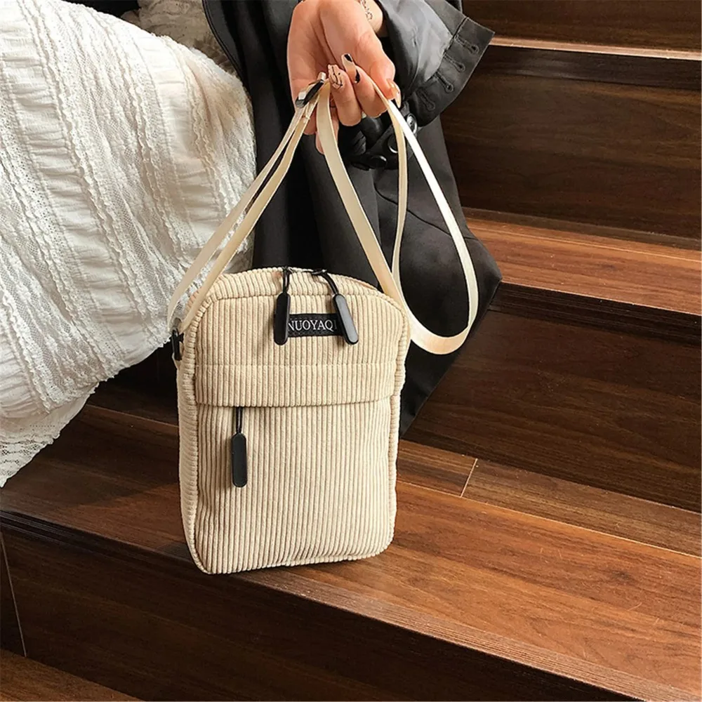 Fashion Corduroy Women\'s Crossbody Bag Casual Sports Student Mobile Phone Small Shoulder Bag Solid Color Female Handbag 2024 New