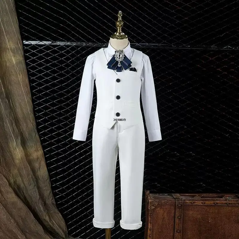 Children White Photography Suit Boys Beautiful Wedding Dress Kids Formal Stage Performance Blazer Suit Birthday Ceremony Costume