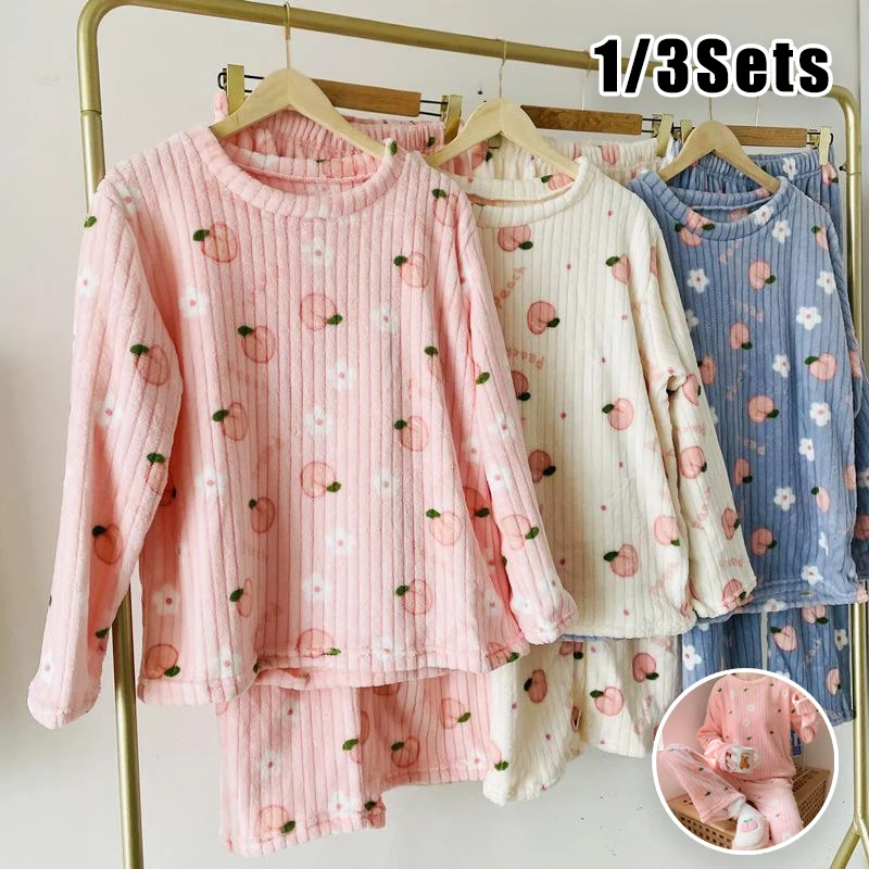 

Комплект домашней одежды из кораллового флиса, женская осенне-зимняя милая домашняя одежда, пижамы, удобный теплый комплект из двух предметов, готовый уютный комплект для улицы