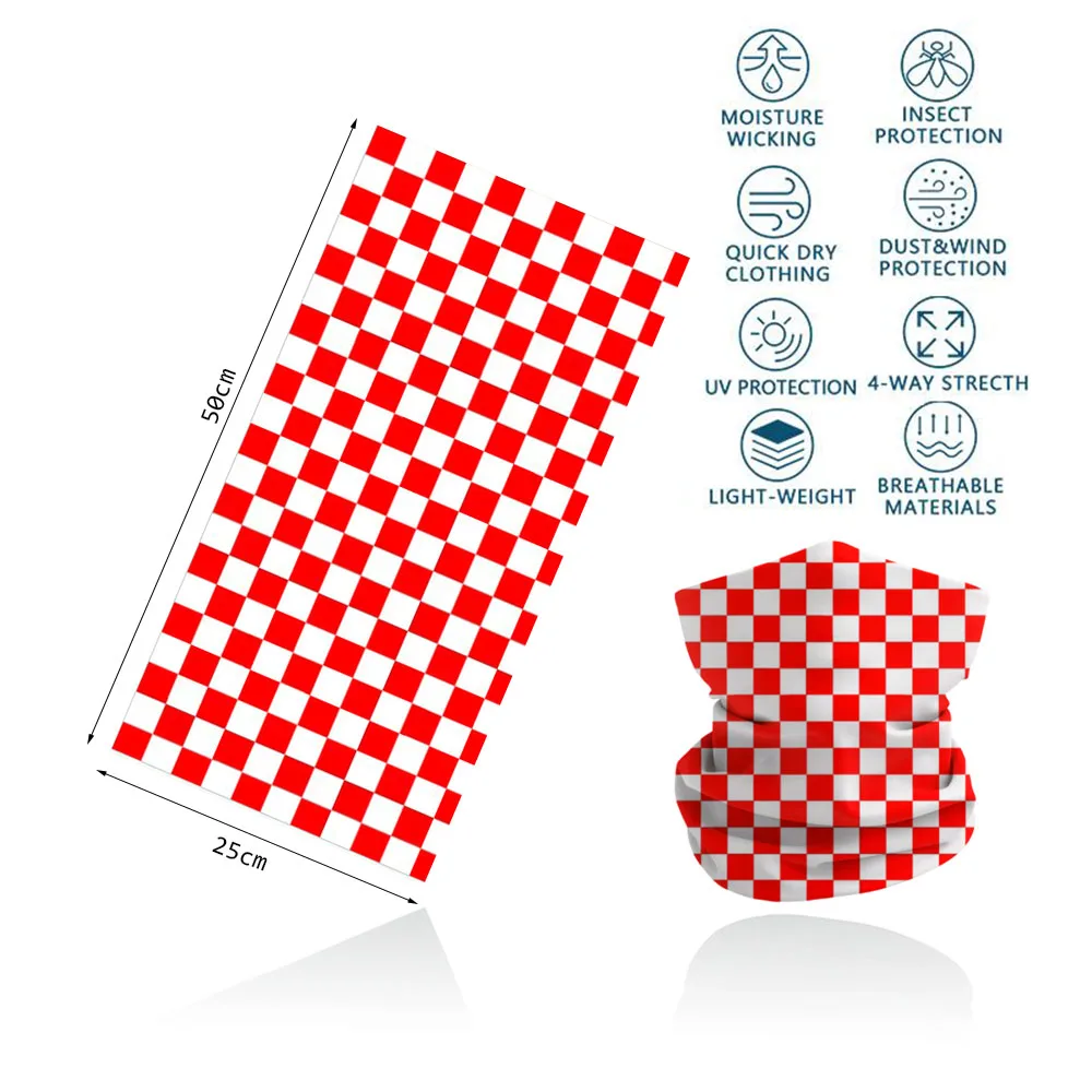 Checkerboard Pattern Bandanas Geometric Red White Plaid Checkered Racing Flag Neck Gaiter Men Women Cycling Face Cover Scarf