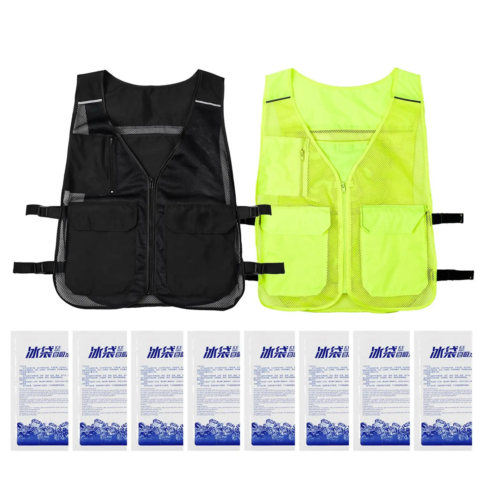 Cooling Vest Body With 8 Ice Packs Summer Cooling Vest Adjustable Reflective AC Ice Vest For Hot Weather