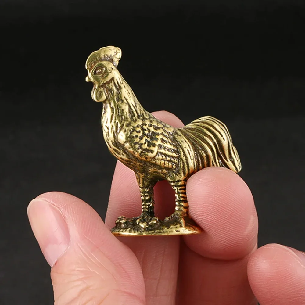 Brass Rooster Small Home Deco Ornaments Pure Solid Copper Antique Animal Miniatures Figurines Crafts Office Desktop Decorations