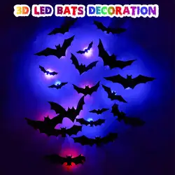 Autocollants de chauve-souris 3D pour Halloween, lumière LED, autocollant mural décoratif étanche, lampe pour la décoration intérieure, décorations de fête