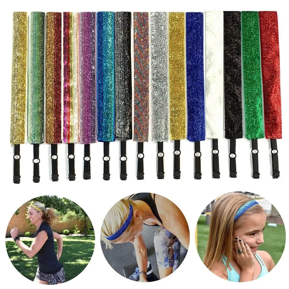

New Sparkly Glitter Hair Bands Non-Slip Adjustable Sparkly Headbands Universal Elastic Sport Head Wrap Yoga Sport