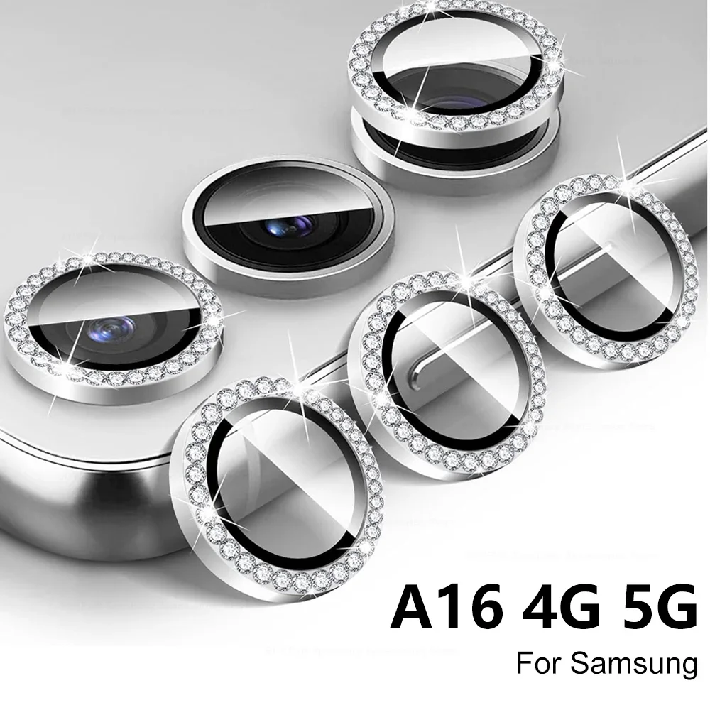 Diamond Camera Lens Protector For Samsung Galaxy A16 4G 5G A06 Shiny Tempered Glass Back Lens Alloy Metal Ring