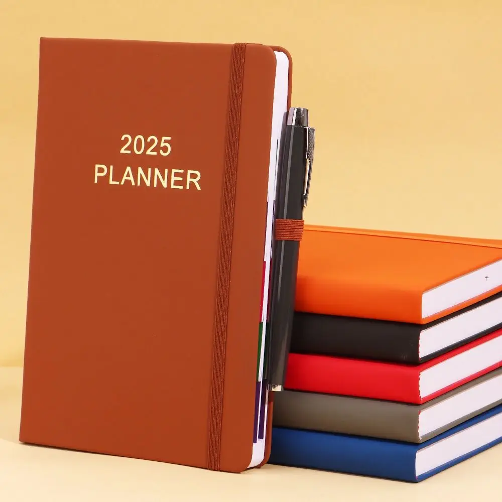 

Schedule Journal 2025 Planner Notebook Daily Planner Reminder with Straps Calendar Notebook PU Efficiency Diary Book Office