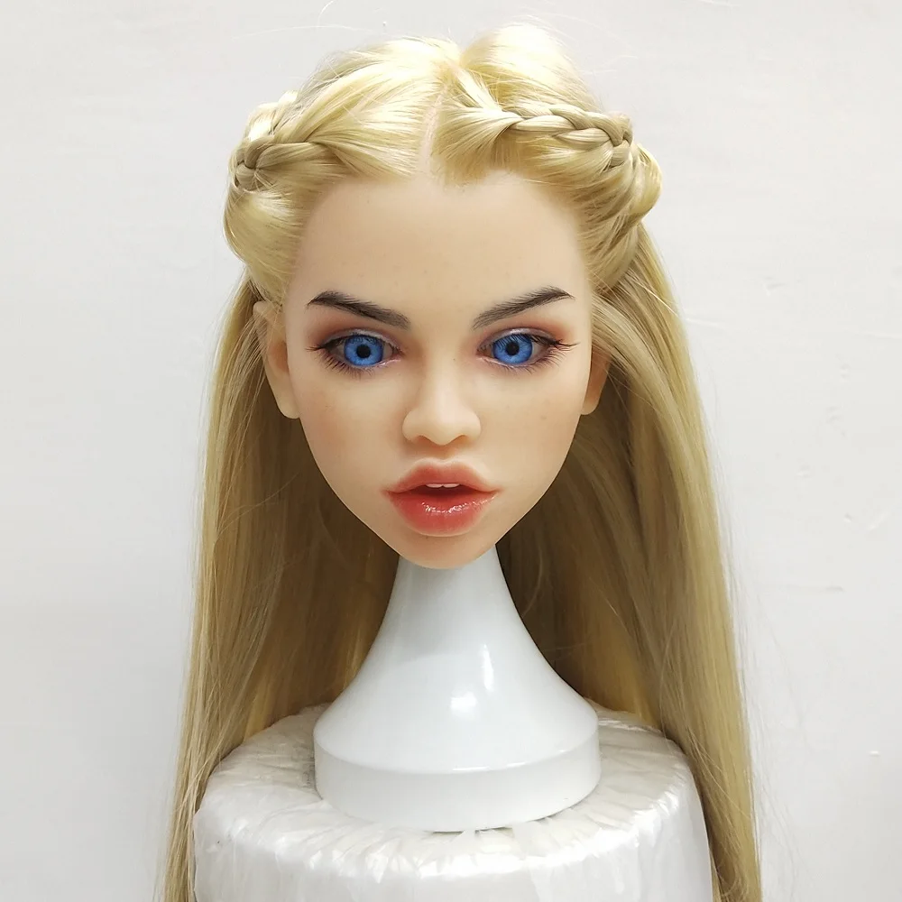 

High Quality Full Silicone Sex Doll Head Realistic Implanted Hairs Sexy Thick Lips Adult Love Toys Heads For Men Masturbator