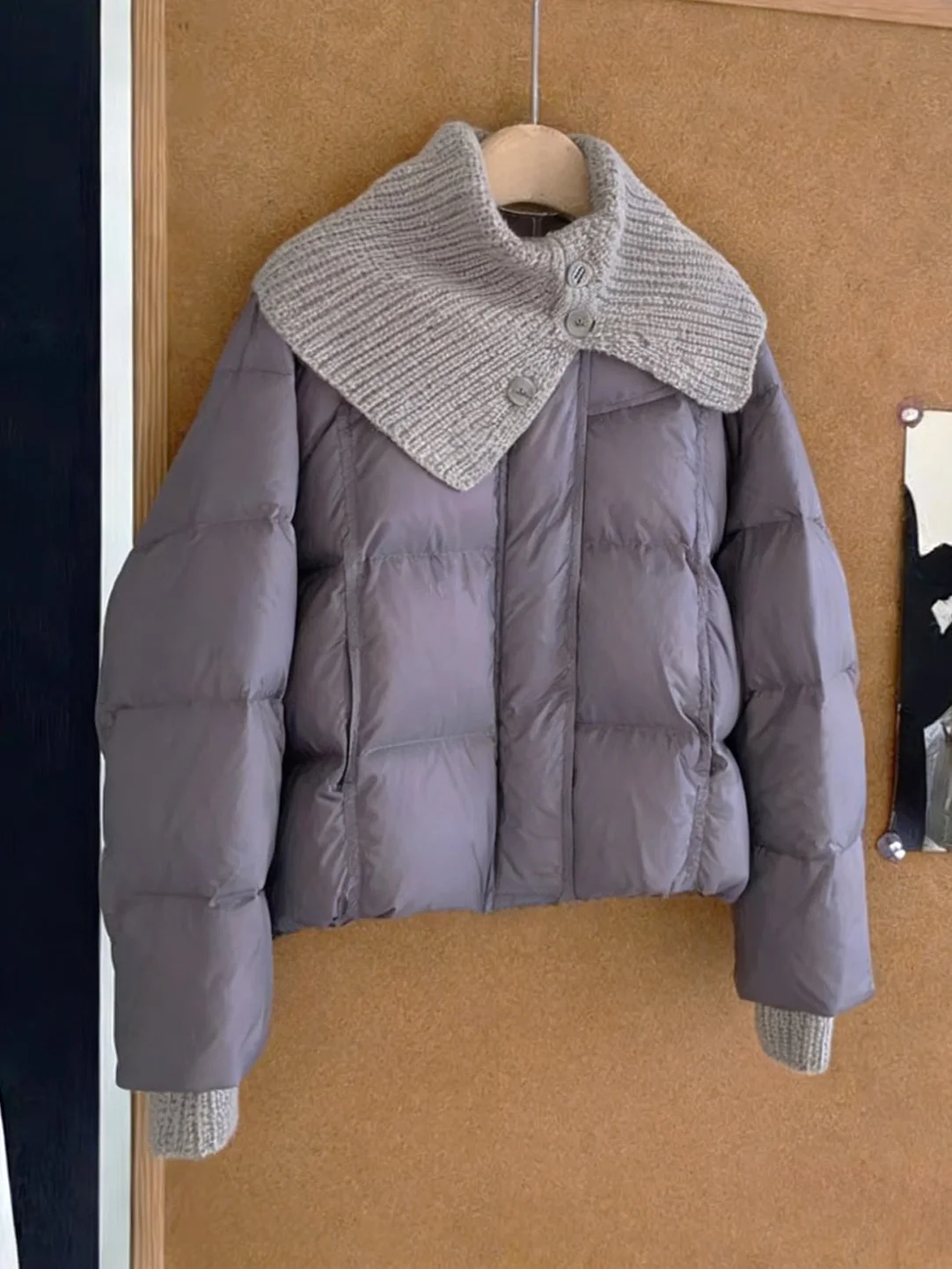 

High Quality Knitted Thickened Loose Patchwork Cotton Jacket Women's Fashionable Winter Outerwear Gray Versatile Stylish