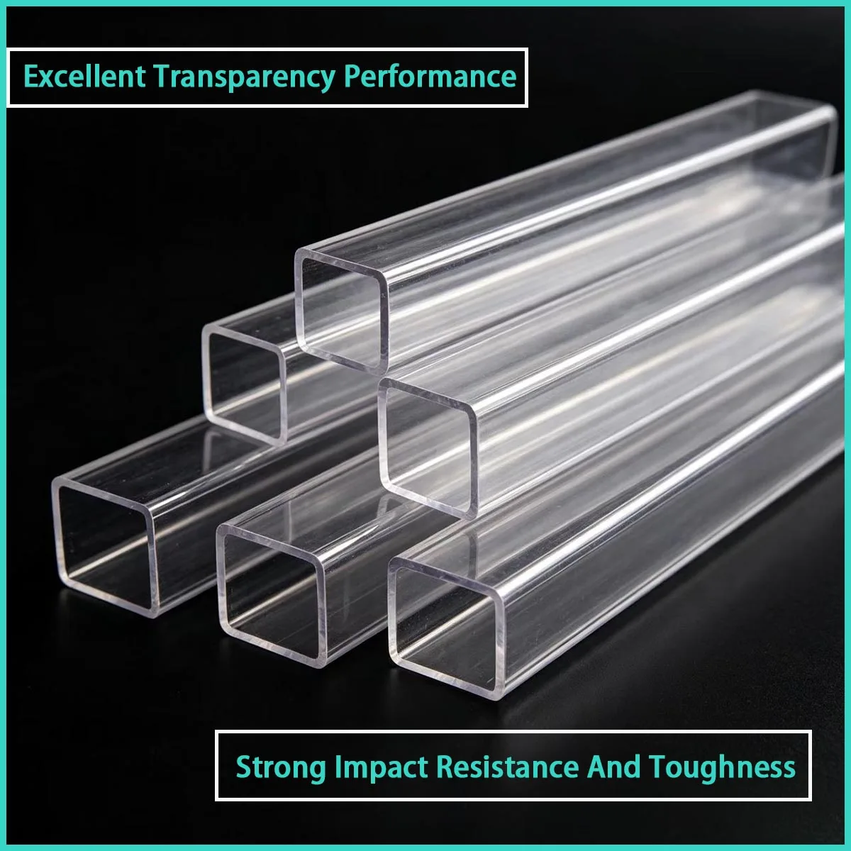 Size 10*10*1mm-50*50*5mm transparent PC plastic square tube for equipment cover, lighting shell, etc