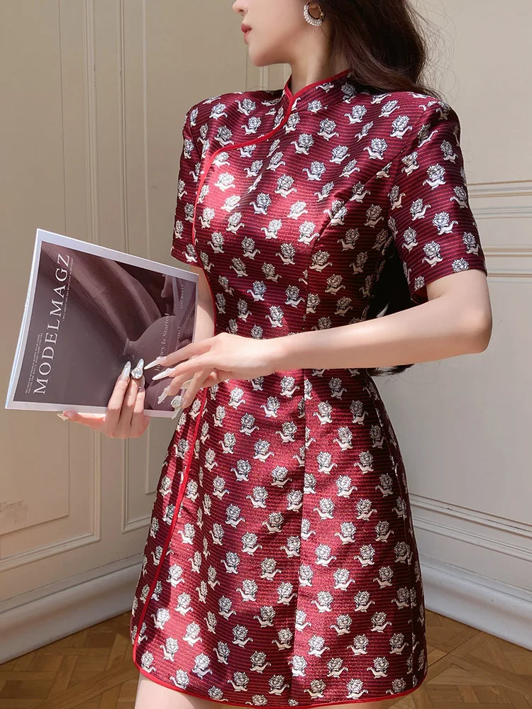 DABUWAWA Tienda Vestidos Elegantes Para Mujeres Print Jacquard Dresses For Women Chinese Style Binding Skirt Y2K 원피스 DA1BDR062