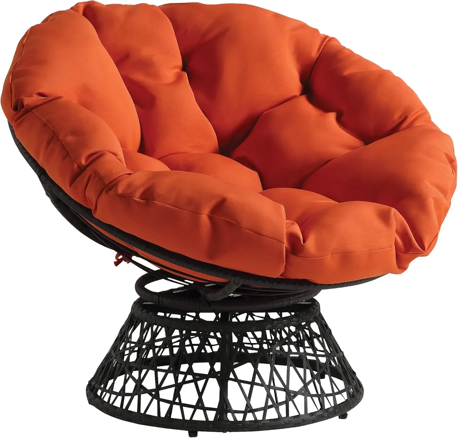 

Плетеное кресло Papasan с поворотом на 360 градусов, серый каркас и оранжевой подушкой