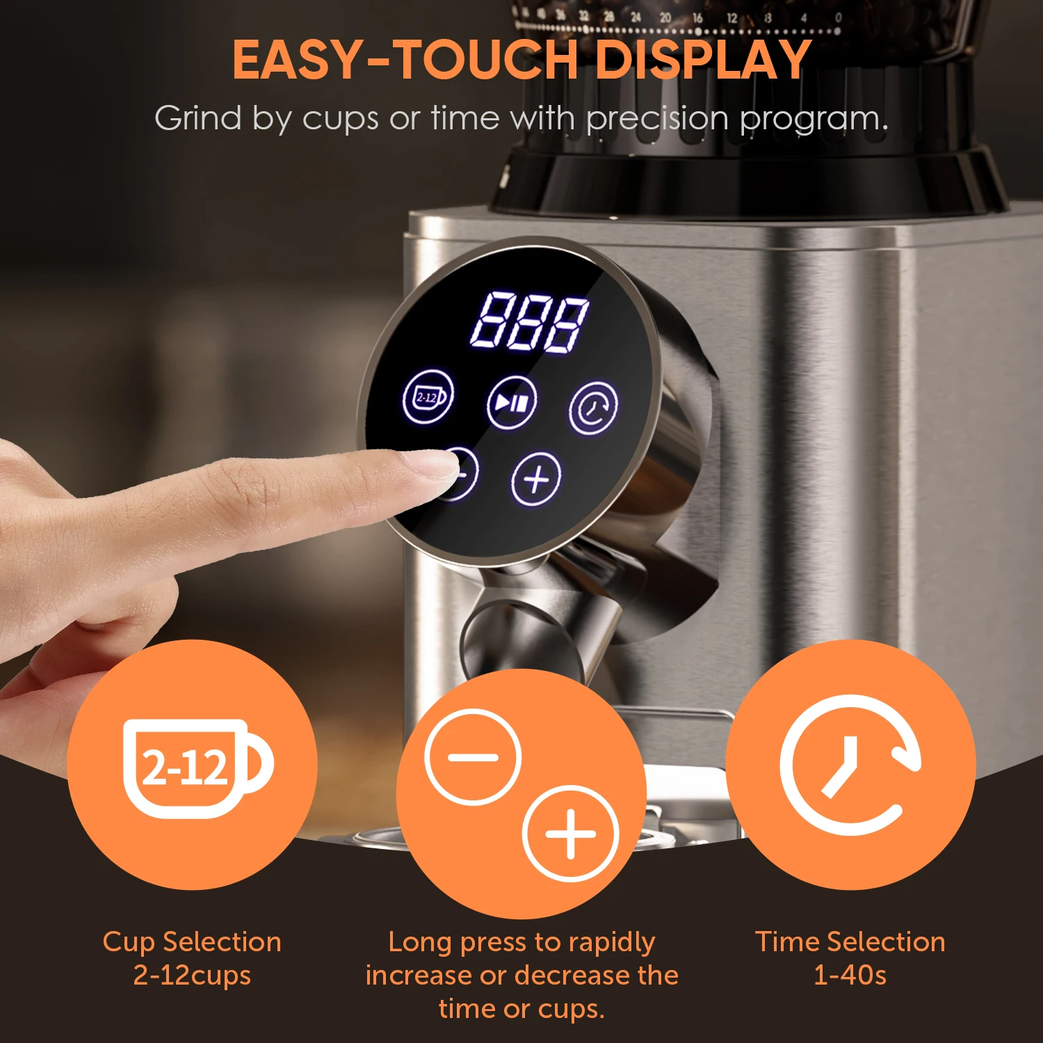 BioloMix Electric Burr Grinder – 48-Precision Settings, Removable Coffee Holder, Conical Burr for Consistent Espresso Grinds