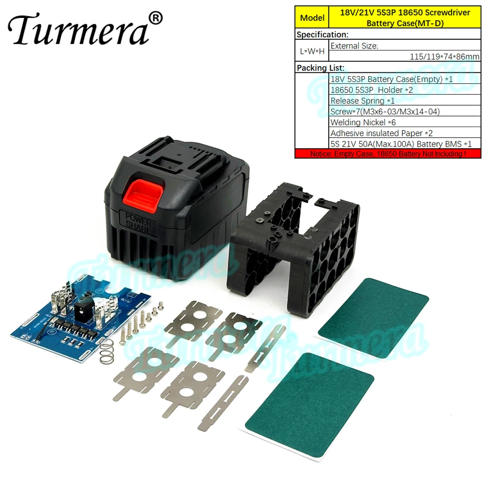 Turmera 18v 21v schrauben dreher batterie gehäuse 5x 10x 15x 20x 18650 halter 5s 50a max.100a bms schweiß nickel zum ersetzen der elektrischen bohrmaschine – Detail 34