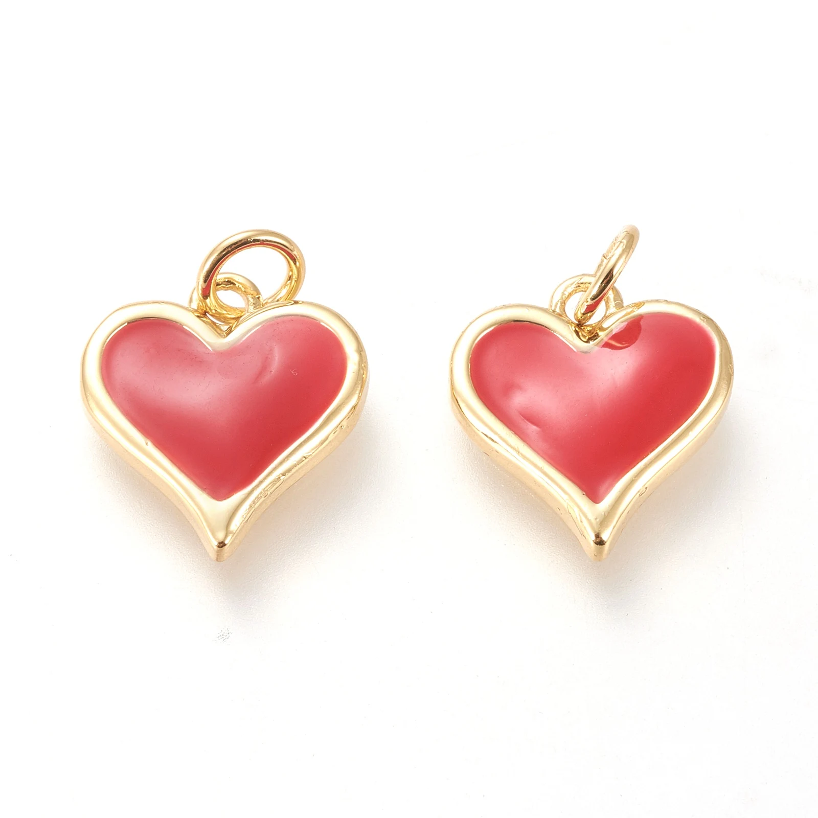 10pcs Red Brass Enamel Love Heart Charms Real 18K Gold Plated for Women Fashion Bracelet Necklace Earrings Making Accessories