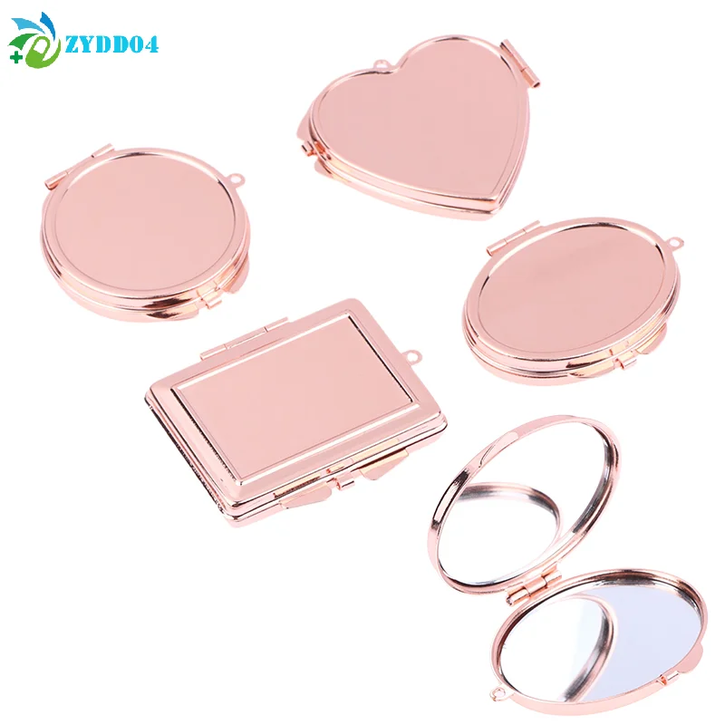● 1 قطعة مرآة معدنية صغيرة قابلة للطي مع سلسلة مفاتيح على شكل قلب دائري بيضاوي الشكل مربع مزدوج الجوانب مرآة لمستحضرات التجميل مرآة مكياج صغيرة #2