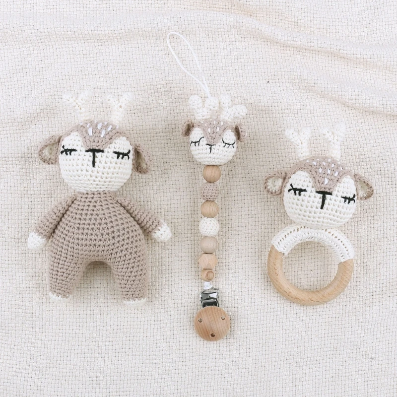 

Baby Pacifier Clip Crochet Deer Chewable Teething Bracelet Soother Chain Boy Girl Teether Infant Shower Gift