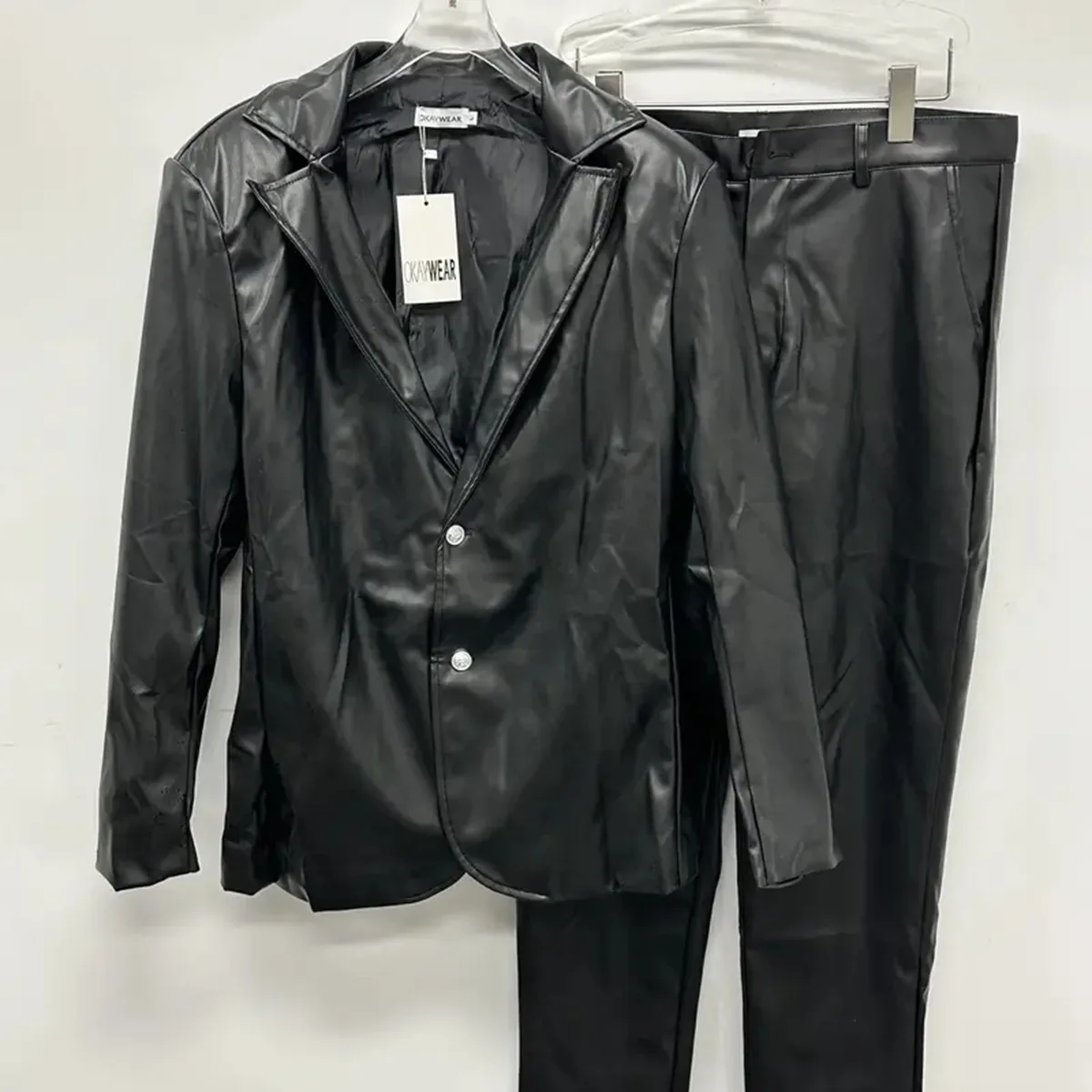 Cross border men's two-piece cycling trendy tight fitting waterproof motorcycle suit jacket leather pants