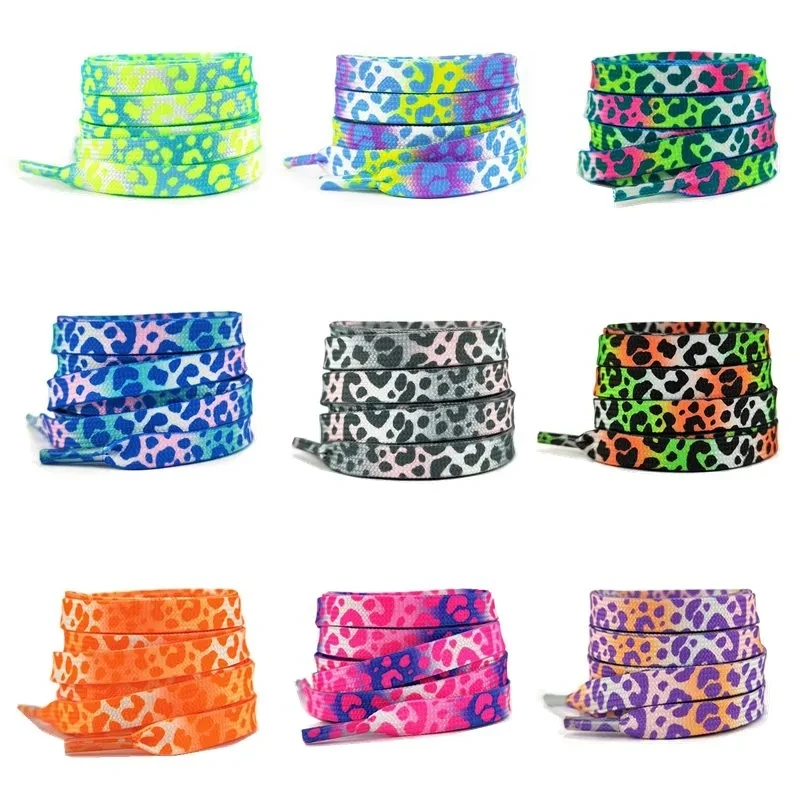 1Pair Colorful Leopard Print Sport Lace for Sneaker Men Women Flat Shoelaces Rubber Bands Canvas Shoes Accessories 120/140/160CM