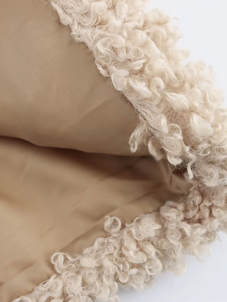 2025 women's clothing design knot buckle fleece warm long sleeves soft waxy lambskin lazy style short coat