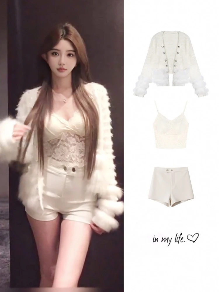 

Тонкий шерстяной жилет с кружевом и V-образным вырезом, прямого кроя, с длинными рукавами, вязаный, для молодых женщин