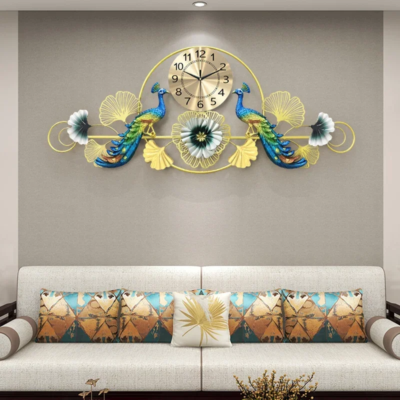 Hanging Bedroom Wall Clock Big Size Quartz Gold Peacock Large 3d Wall Clock Digital Timepiece Reloj Pared Modern Home Decoration